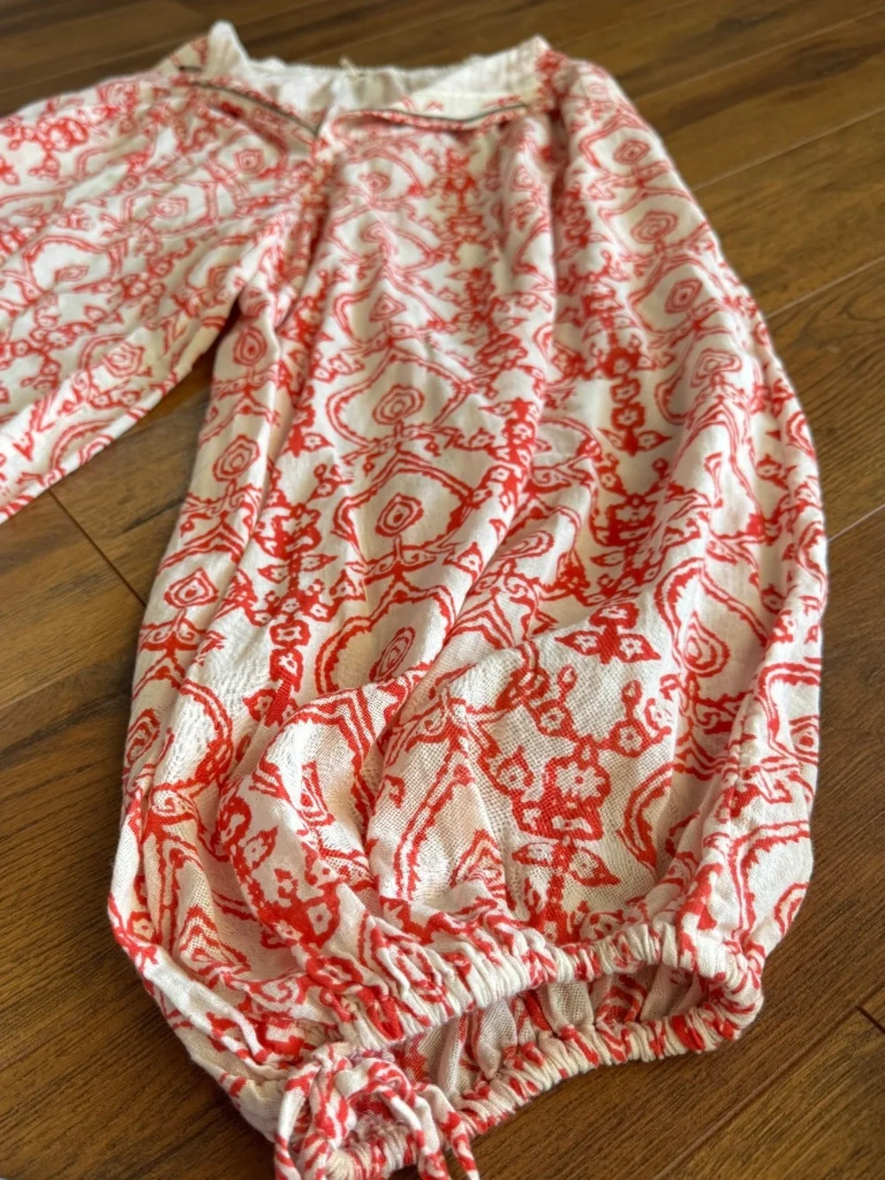 Free People Coral Red Print Balloon Harem Pants Boho Cotton India Large - Picture 15 of 15